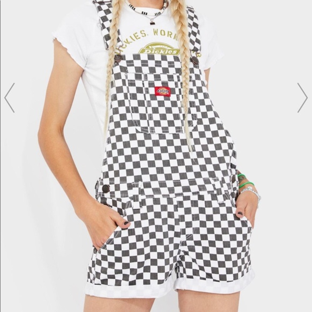 Dickies Girls Short Checkered Overalls TRENDY
